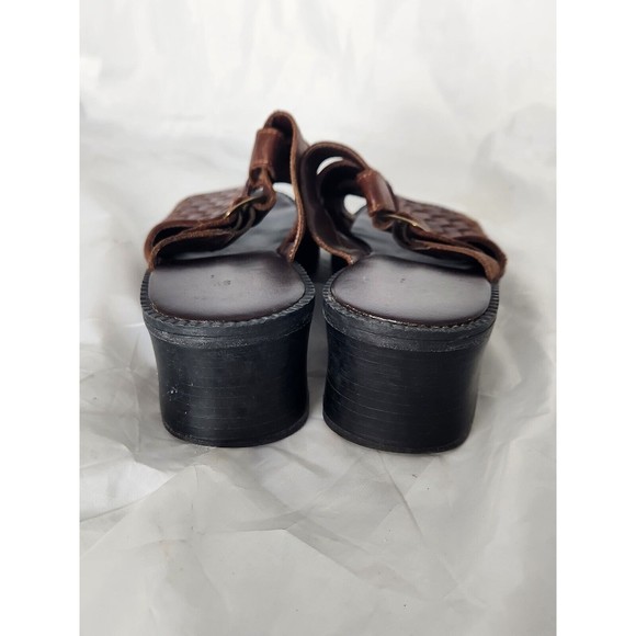 Square Heel Open Toe Leather Woven Upper Shoes Women’s Size 8.5‎ Brown Buckle - Picture 8 of 14